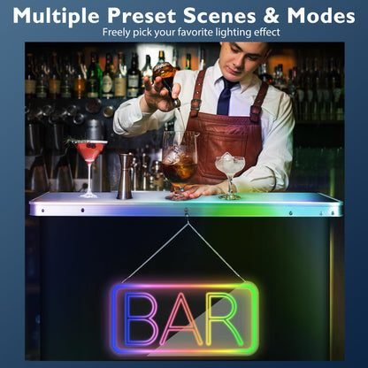 BRILLIHOOD Mirrored Pop-Up Bar Table with LED Neon Sign and Music Sync Features - WoodArtSupply