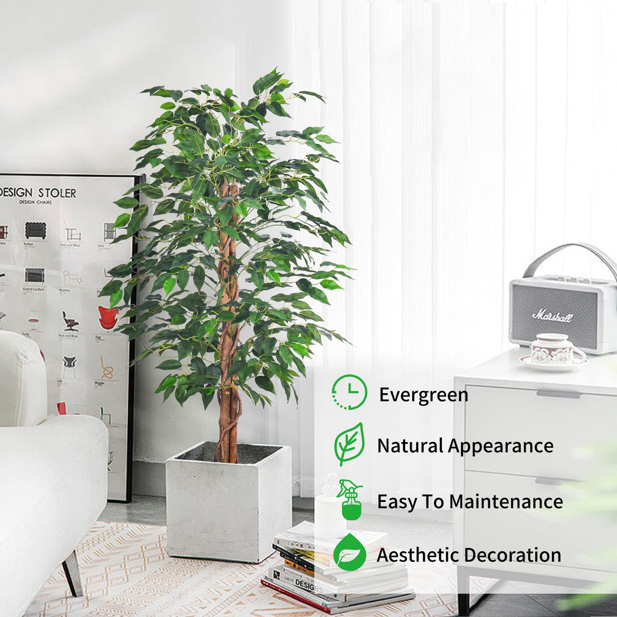 HAIHONG 2Packs 4FT Artificial Ficus Tree, Fake Plants with Sturdy Plastic Nursery Pot,Faux Ficus Trees for Home Office Living Room Indoor Outdoor Decor Perfect Housewarming Gift (4FT-2Packs) HAIHONG