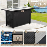 Oasishine 6 Pieces Outdoor Furniture 60000BTU Outdoor Propane Fire Pit Wicker Patio Furniture Set 45" Steel Fire Table Anti-Slip Cushions Waterproof Covers, Khaki Oasishine