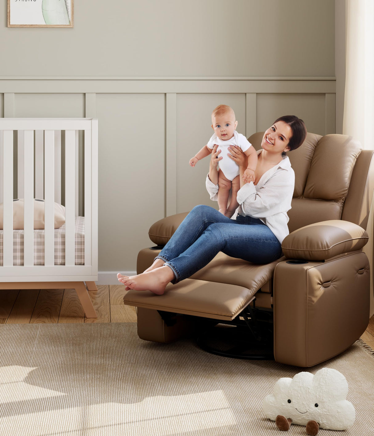 Garvee 27'' Oversized Recliner, Manual Recliner Chair for Adults, PU Leather Single Sofa with Extra Width, for Nursery, Living Room, and Bedroom, Tan Garvee