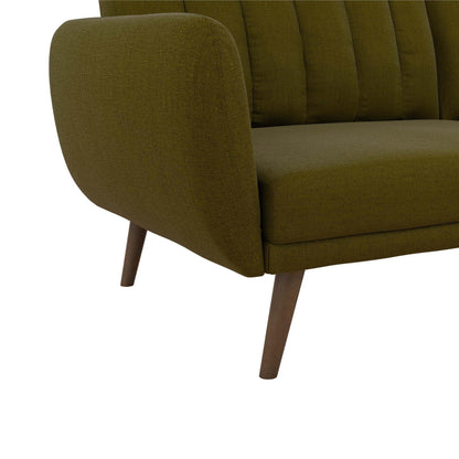 Novogratz Brittany Sofa Futon, Premium Linen Upholstery and Wooden Legs, Green Linen