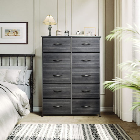 YITAHOME 10 Drawer Dresser - Fabric Storage Tower, Organizer Unit for Living Room, Hallway, Closets - Sturdy Steel Frame, Wooden Top & Easy Pull Fabric Bins YITAHOME