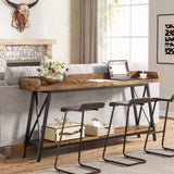 LITTLE TREE 70.9 Inch Retro Brown Console Table - Narrow Entryway & Behind Couch Accent Table LITTLE TREE