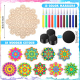 Vercraft 18 Pcs DIY Wooden Mandala Magnets Color Your Own Small Self Adhesive Magnet for DIY Craft Fridge Refrigerator Pendants(Classic Style) Vercraft
