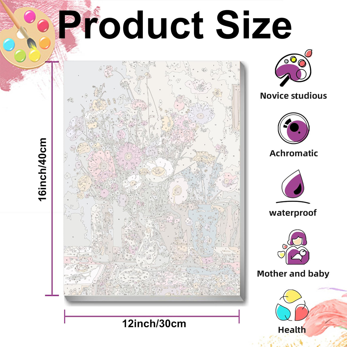 Ausanrl Flowers Framed Paint by Numbers Wooden Easel-Adult Paint by Number Kits on Canvas Framed,Paint by Number Adult,Paint by Numbers with Frame,Gifts and Home Wall Decor 12x16inch Ausanrl