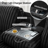 Power Electric Reclining Sectional Sofa with Wireless Charger for Living Room, Plush Faux Fur Sectional Couch with Recliner, 6 Seaters Comfy Recliner Corner Sectionals Sets with Cup Holders, Black Comfort Stretch