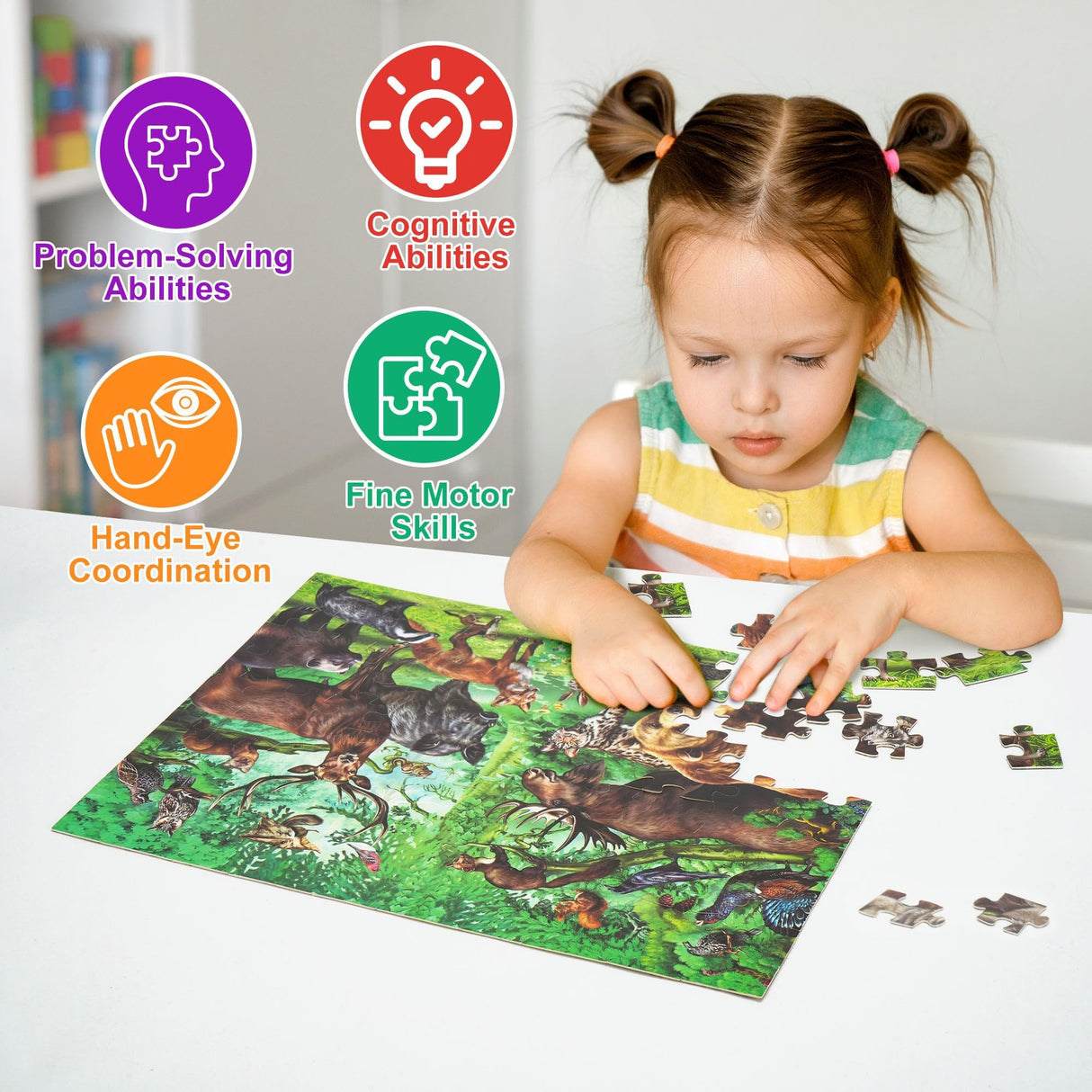BenBen Puzzles for Kids Ages 4-6, Double Sided 100 Piece Puzzles for Kids, Wild Animals, Learning Educational Jigsaw Puzzles Toys for Boys Girls (15.75” x 11.75”) BenBen