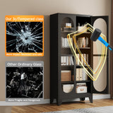 PAOFIN 71" H Locking Display Cabinet with Glass Door, Metal Curio Cabinets with 4 Adjustable Shelves, Tall Liquor Cabinet Display Case for Living Room, Collectibles, Home - Assembly Required Black PAOFIN