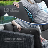 NICESOUL 8 Seater Outdoor Patio Furniture Sectional Sets with Firepits Table Natural Gas Propane, 29.3'' High Back Comfy Wicker Conversation, 9 Piece Deep Wide Modern Modular Sofa for Backyard, Grey NICESOUL