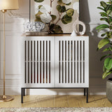 BVIUNTWO 31.5" Farmhouse Buffet Cabinet with Metal Base, Adjustable Shelf & 2 Doors, Antique White Storage Sideboard for Kitchen, Dining & Living Room BVIUNTWO