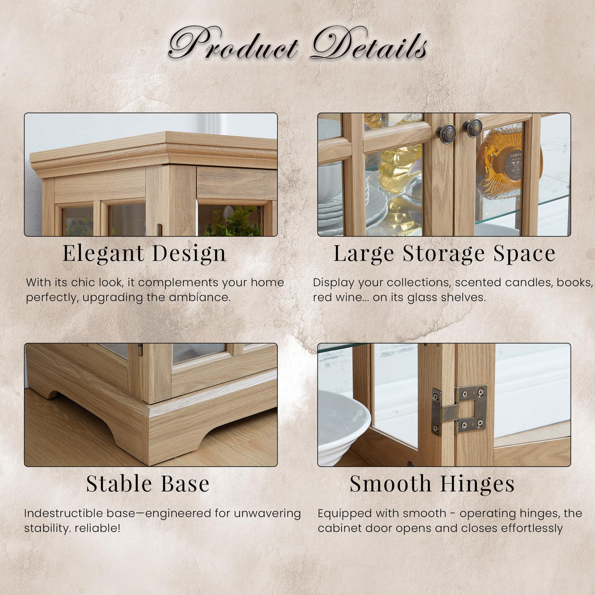 Eyisean Lighted Display Curio Cabinet 69" H China Cabinet with 4 Glass Doors, 6 Shelves, Freestanding Glass Display Cage Wine Cabinet Storage Rack for Bar and Liquor Storage (Oak) Eyisean