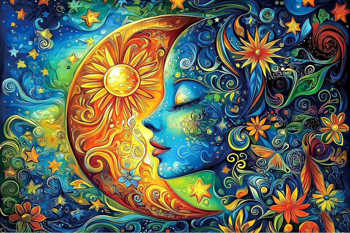 RYMILIE Sun and Moon Diamond Art Painting Kits for Adults-Round Full Drill Diamond Painting Kits for Beginners-DIY 5D Diamond Gem Art Kits for Adults for Gift Home Wall【15.7x11.8 inch】 RYMILIE