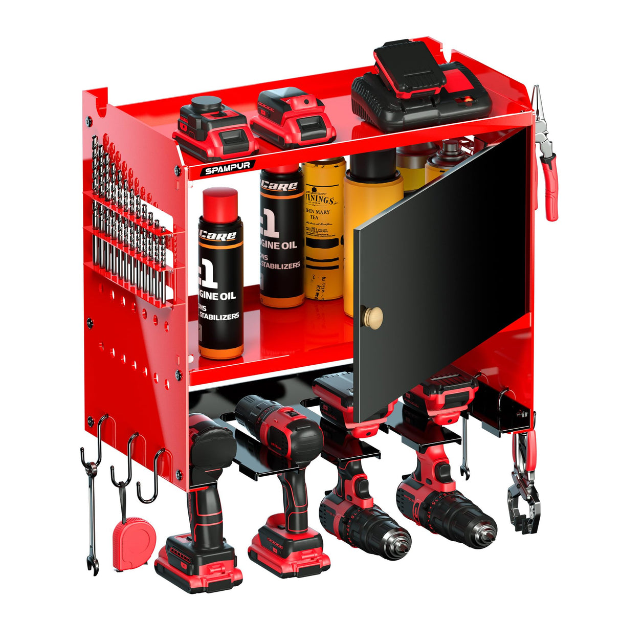 Spampur Toolbox Wall-Mounted Tool Cabinet Organizer,150LBS Weight Capacity for Power Tools, 30-Tool Garage/Studio Storage System, 15-Min Quick Assembly with Metal Frame, Father Day Gift for Men Spampur