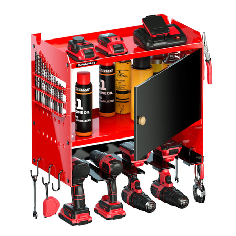 Spampur Toolbox Wall-Mounted Tool Cabinet Organizer,150LBS Weight Capacity for Power Tools, 30-Tool Garage/Studio Storage System, 15-Min Quick Assembly with Metal Frame, Father Day Gift for Men Spampur