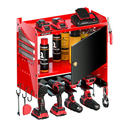 Spampur Toolbox Wall-Mounted Tool Cabinet Organizer,150LBS Weight Capacity for Power Tools, 30-Tool Garage/Studio Storage System, 15-Min Quick Assembly with Metal Frame, Father Day Gift for Men