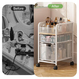 Hongtamoya Rolling Makeup Cart Organizer with 2 Drawers, Narrow Floor Skincare Organizers, Vanity Organizer Cosmetics Display Cases Holder for Skin Care Nail Polish Perfume Makeup Brush, White Hongtamoya
