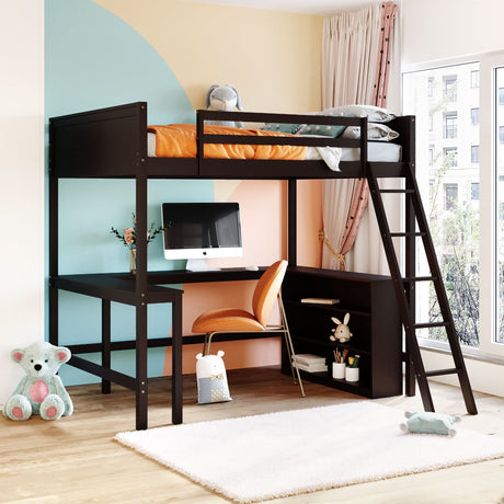 Espresso Wooden Full Size Loft Bed with Integrated Desk and Storage by Harper & Bright Designs Harper & Bright Designs
