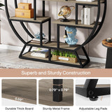 Tribesigns Bookshelf, Round Bookshelves Etagere Bookcase, 63 Inch Industrial Wood Book Shelf with Staggered Shelves, Open Shelving Organizer Rack Display Shelf for Home Office, Living Room, Grey Tribesigns