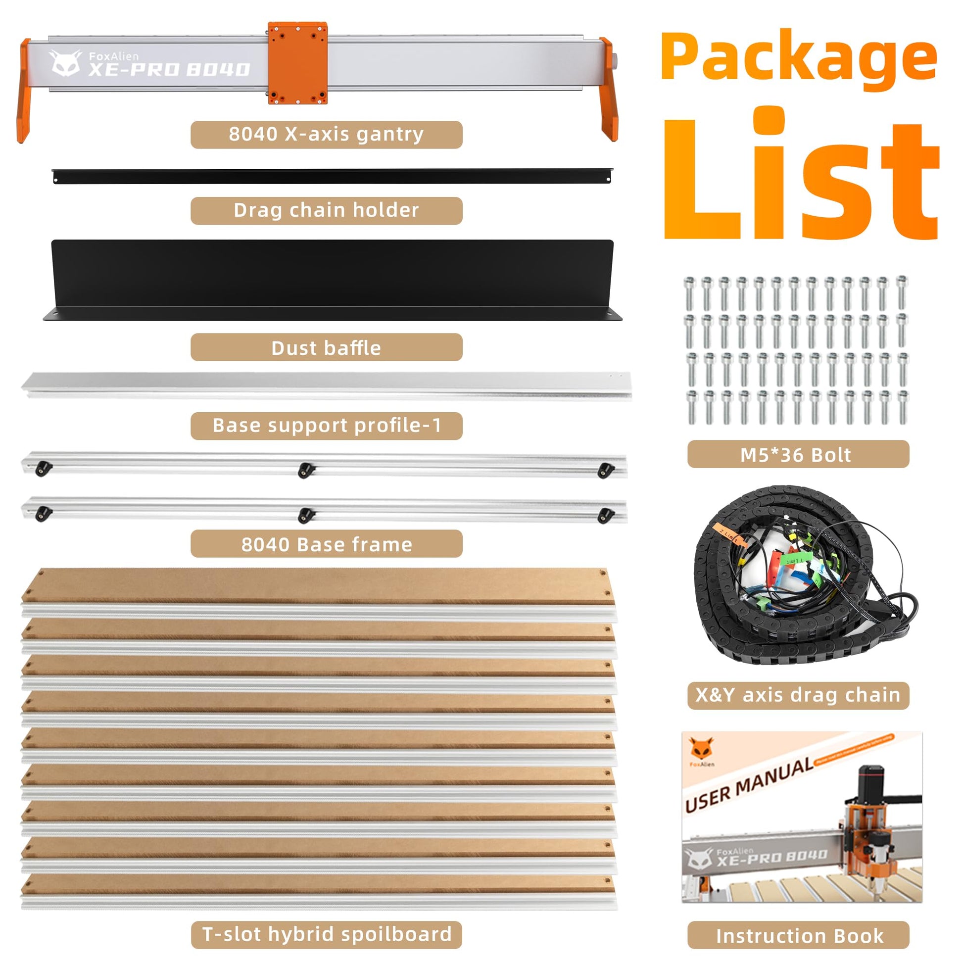 FoxAlien XE-PRO 8040 Extension Kit with Upgraded Hybrid Spoilboard for X-axis, Compatible with XE-PRO CNC Router Machine - WoodArtSupply