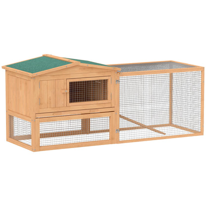 PawHut Rabbit Hutch 2-Story Bunny Cage, Guinea Pig Cage, Small Animal House with Slide Out Tray, for Indoor Outdoor, 61.5" x 23" x 27", Natural