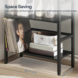 HOOBRO 3 Tier Bookshelf, Industrial Bookcase, Record Storage Rack with Side Fence, Wood Storage Shelf with Metal Frame, Rustic Open Display Shelf for Living Room, Bedroom, Black BB86CJ01G1 HOOBRO