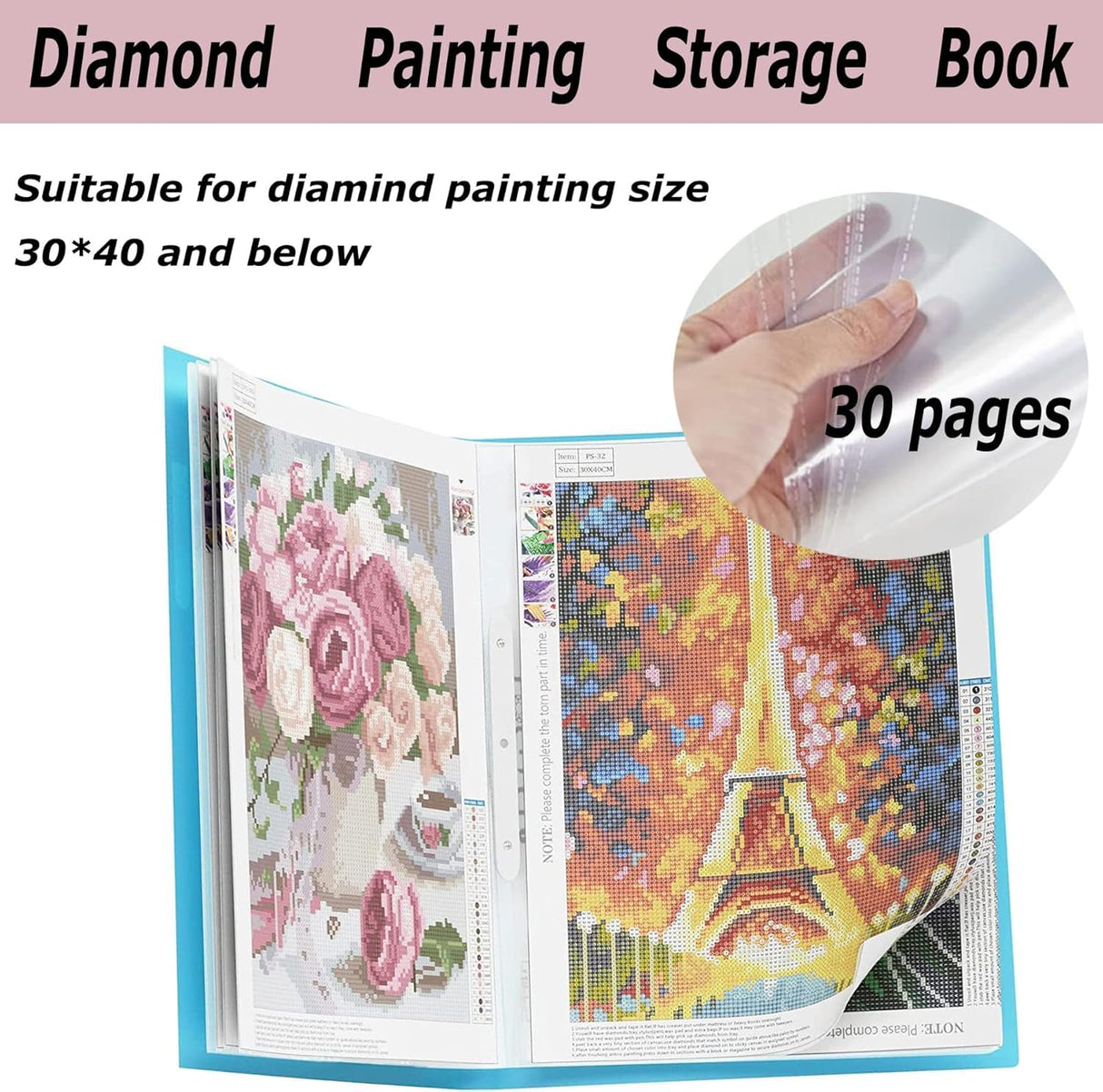 2 Packs A3 Storage Book for Diamond Art Portfolio Folder for Diamond Painting Accessories with 60 Pocket Slevees Protectors (2PCS-Green and White) ESEHGS