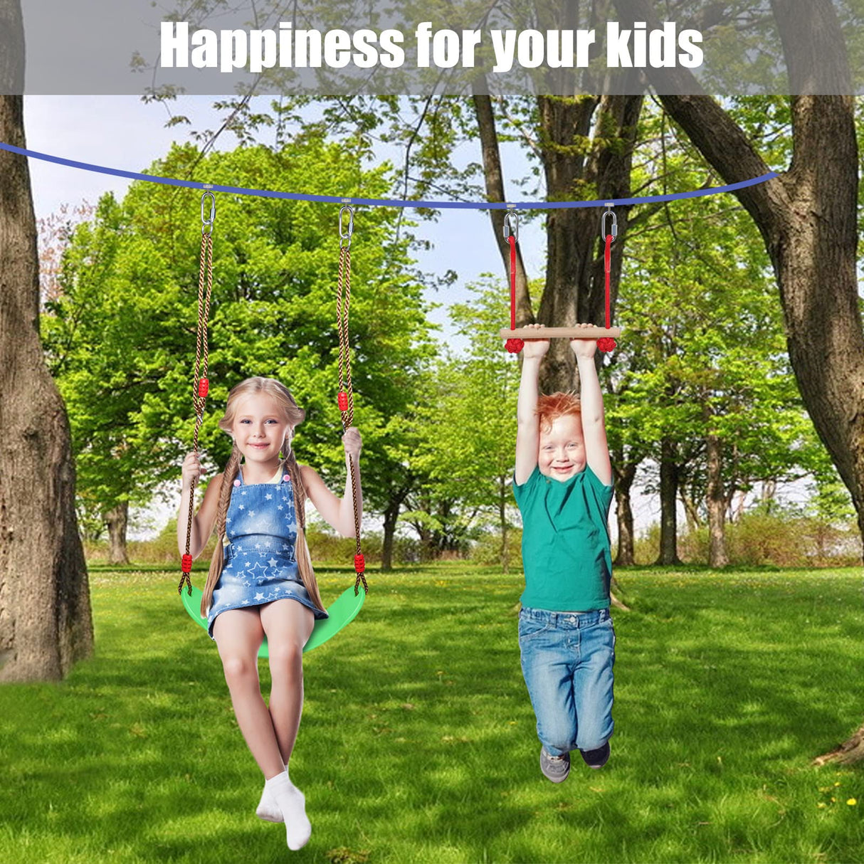 Ninja Warrior Kids Obstacle Course, 65 FT Durable Slackline with 7 Obstacles-Swings, Monkey Bars, Arm Trainers and More, Weatherproof Outdoor Obstacle Course for Backyard, Gym, Field FAHKNS