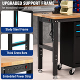 WORKPRO Adjustable Garage Workbench, 60x24 Rubber Wood Top Heavy-Duty Work Desk with Power Outlets, Leveling Foot, 5 Heights, 1500 LBS Load Capacity Work Benches for Garage, Workshop, Office, Home WORKPRO