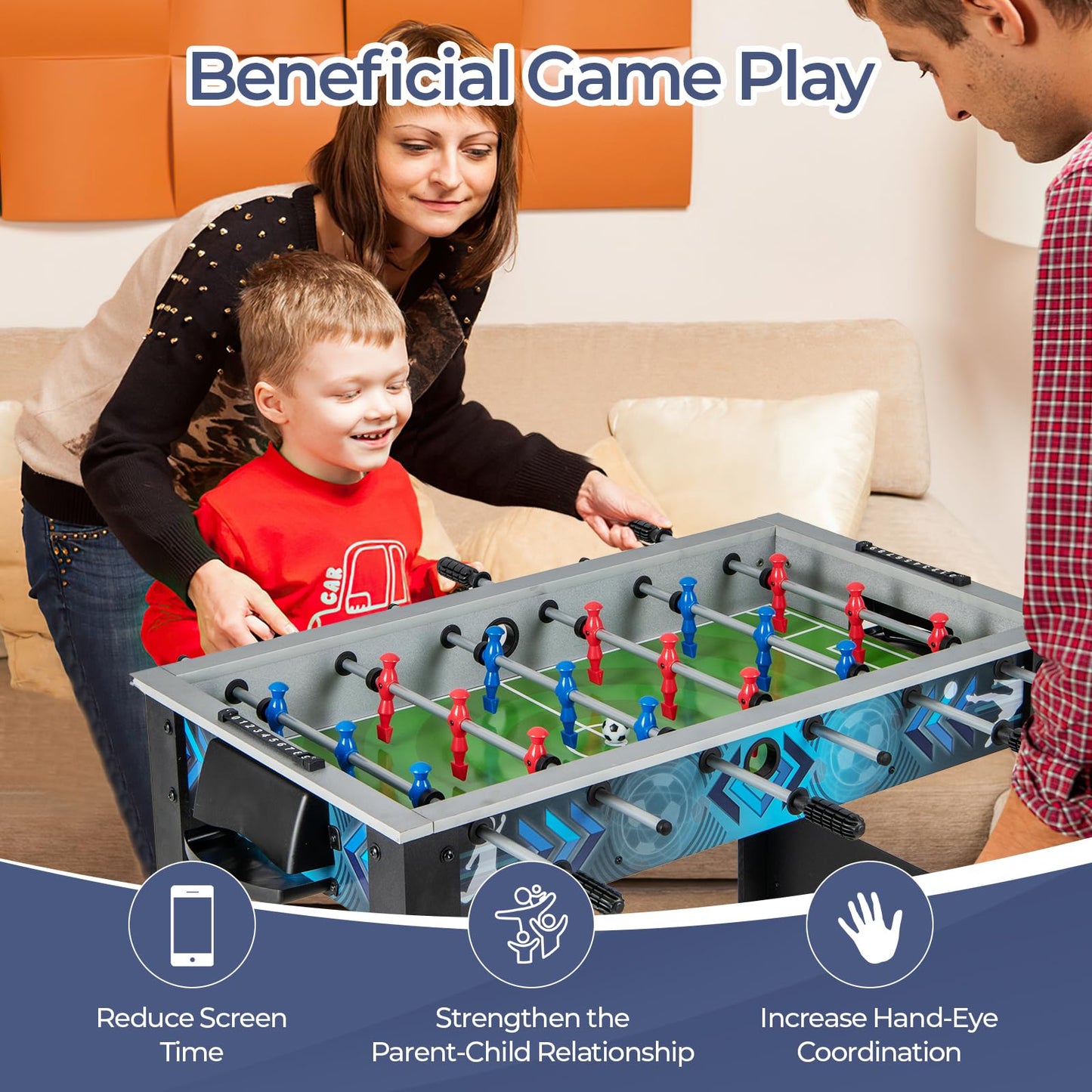 Goplus Foosball Table, Freestanding Soccer Table Game with 2 Footballs, Ergonomic Handle, 18 Realistic Players, Adults Youth Kids Foosball Games for Indoor, Game Room, Office, Party - WoodArtSupply