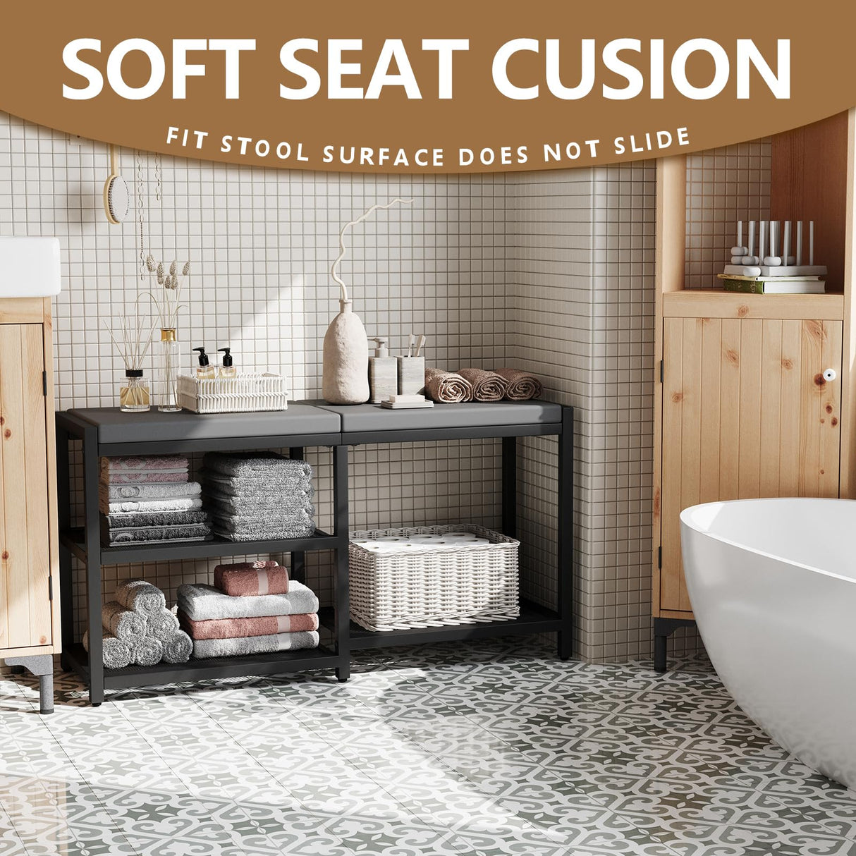 ZHOOGE Shoe Bench & Rack Storage Bench - Entryway Bench with Seat Cushion, Stable Organizer for Entryway & Living Room, Holds Up to 300 lb, (35" L x 12" W x 17" H, Black) ZHOOGE