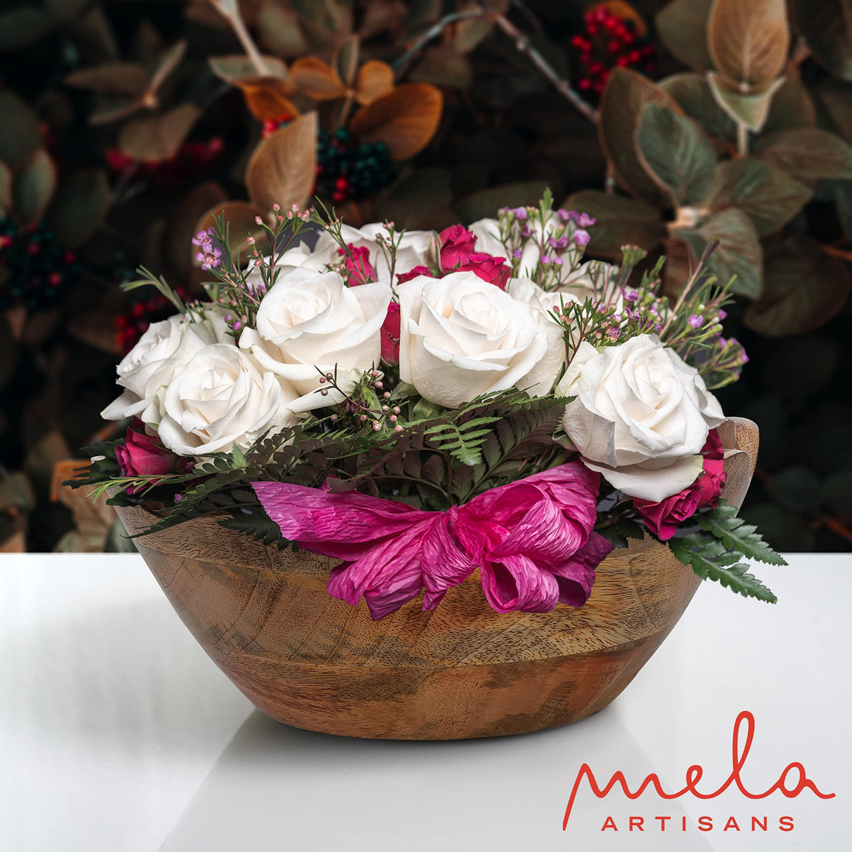 Mela Artisans Wooden Scalloped Bowl - Medium | Ruffle Decorative Style | Rustic Kitchen Decor | Mango Wood | Natural Grain Finish | Fits Bread, Fruits, Salad or Popcorn | 10” x 4” x 9” Mela Artisans