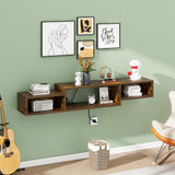 IBUYKE 59" Floating TV Stand Wall Mounted with Power Outlet,Wood Wall Mounted Media Console Shelf,Floating Entertainment Center for Under TV Storage for Living Room Bedroom Office,Rustic Brown WST007H IBUYKE