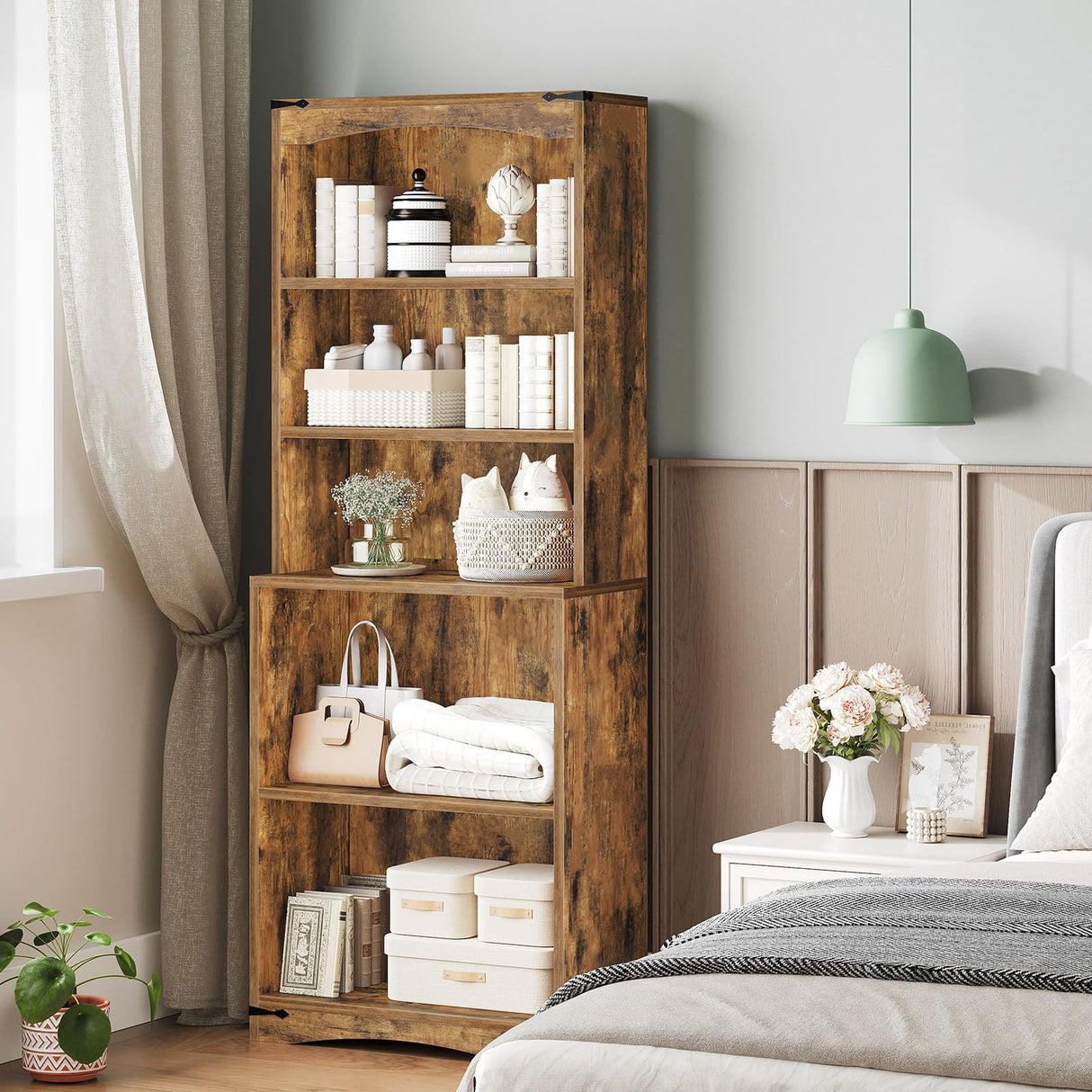 YATINEY Tall Bookcase and Bookshelf, 6-Tier Bookcase with Storage, 63" Wooden Bookshelf, Farmhouse Freestanding Display Storage Shelves for Home Office, Living Room, Rustic Brown SJ09BR YATINEY