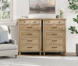 WAMPAT Wide Dresser for Bedroom with 10 Drawers, Farmhouse Chest of Drawers with Solid Wood Legs, Vertical Dresser Storage Organizer, Wooden Dressers Set for Kids Bedroom, Hallway, Oak WAMPAT