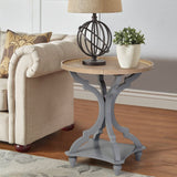 Wnutrees Farmhouse Round Accent End Table, Rustic Side Table Nightstands for Living Room Bedroom, Wood Tray Top, Handcrafted Finish, Set of 2, Grey Wnutrees