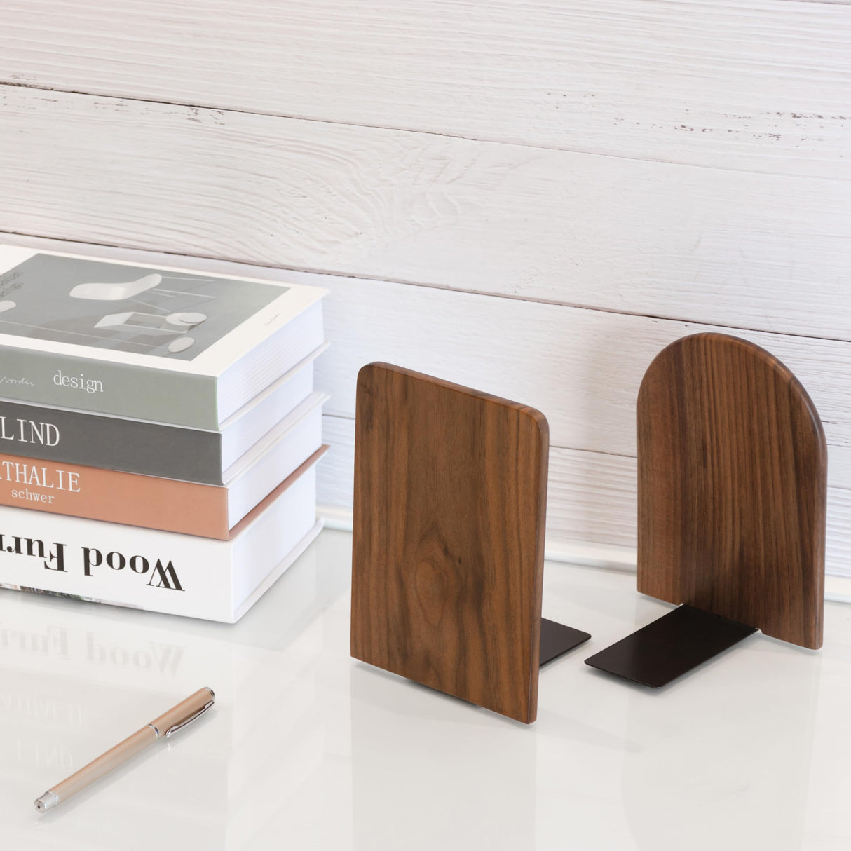 Brosisincorp Walnut Wood Book Ends, Heavy Duty Bookends for Shelves Sturdy Non-Skid Book Stand for CDs - 6.69 x 4.72 x 3.94 in(1 Pairs, Large) Brosisincorp
