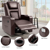 YITAHOME Swivel Rocking Recliner with Massage and Heat, Hidden Arm Storage, Faux Leather Rocker Recliner Chairs with Cup Holders, Comfy Home Theater Seating, Manual Recliner for Living Room, Brown2 YITAHOME