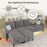 Sectional Couches for Living Room, 6-Seats Soft Linen Fabric Sectional Sofa with Storage Ottoman, Modern Convertible U/L Shaped Couch with Smart Charging Module/LED Light/Music Sync (Light Grey) BULAIMEIKEEY