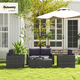 Outsunny 4 Piece Wicker Patio Furniture Set with Cushions, Outdoor Sectional Furniture with 2 Sofa, Loveseat, and Glass Top Coffee Table, Conversation Sofa Sets for Garden, Gray Outsunny