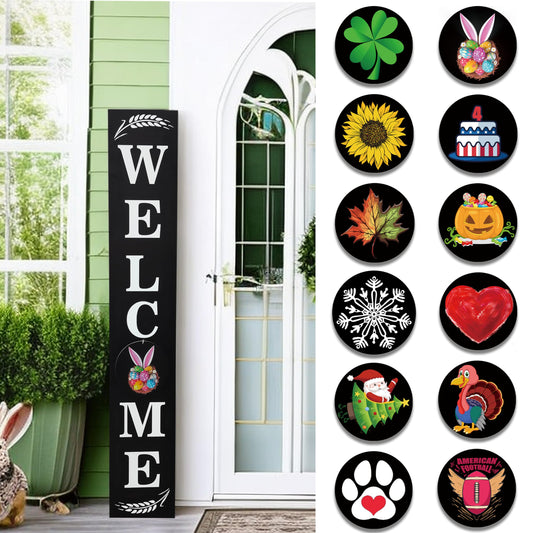 Wind Resistant Long Welcome Sign for Front Door Porch Standing, Interchangeable Wood Door Signs Welcome Door Decors for Home Outdoors, with 12 Seasonal Hangers Welcoming every Seasons - WoodArtSupply