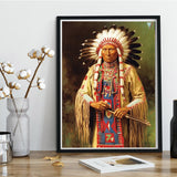 Kaliosy 5D Diamond Art Painting Kits for Adult Indians Tribe by Number Kits, Paint with Diamonds Art Man DIY Full Drill, Crystal Craft Cross Stitch Embroidery Decoration (12x16inch) 30x40cm Kaliosy