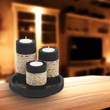 IYARA CRAFT Tealight Candle Holders with Candle Tray Set of 3 Decorative Candle Holders Matte Wood Finish with Small Rope Decoration IYARA CRAFT