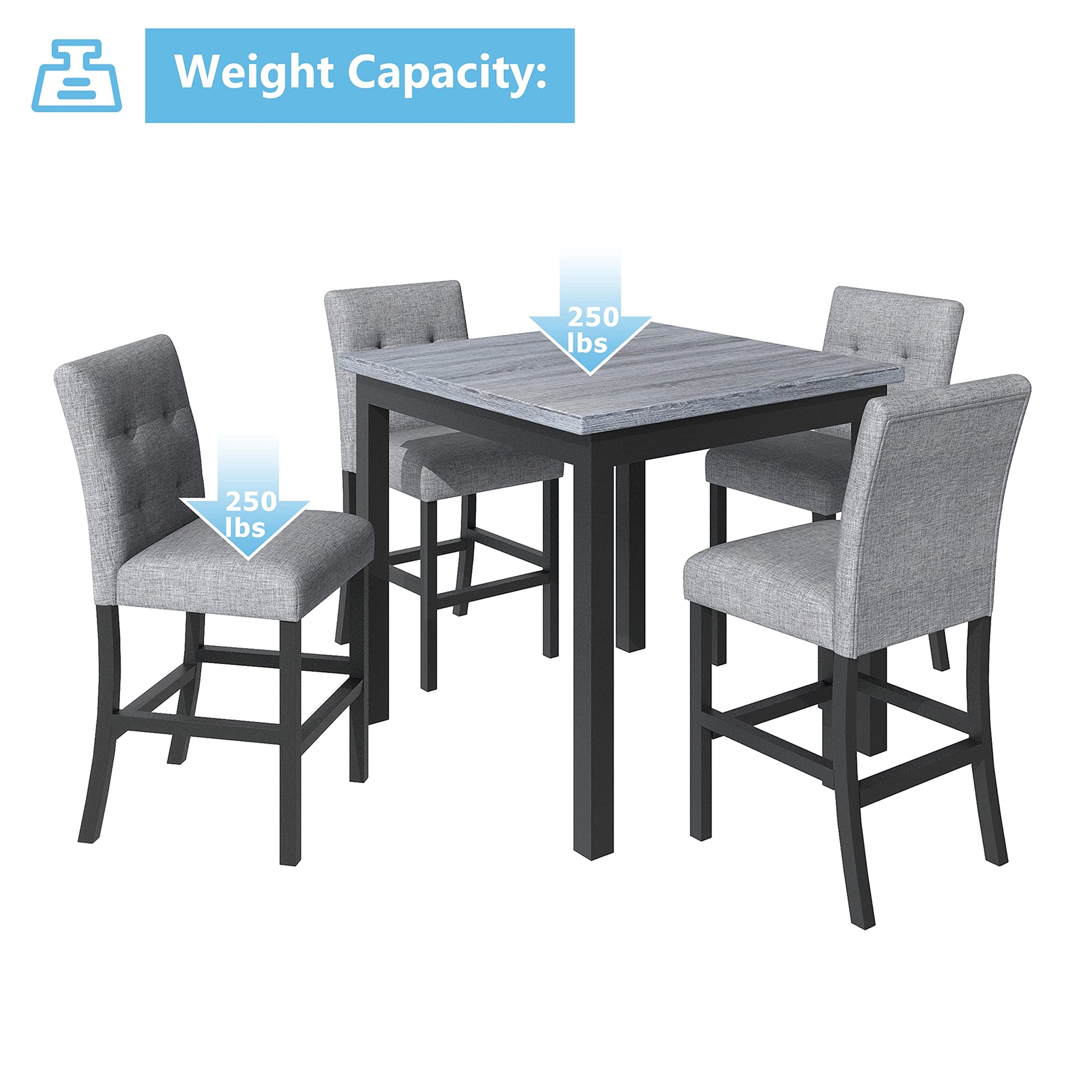 Merax 5 Piece Counter Height Dining Table Set for 4,Farmhouse Wood Kitchen Table Set,Rectangle Dining Table with 4 Upholstered Dining Chairs for Kitchen Apartment,Black - WoodArtSupply