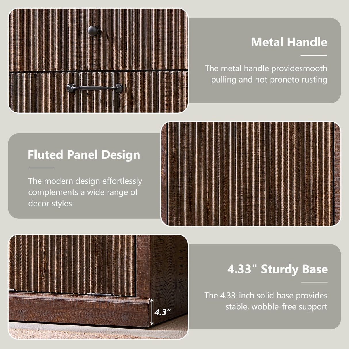 IFBUY Modern Double Tilt-Out Laundry Hamper Cabinet, 20 Gallon Fluted Trash Can Cabinet w/2 Drawers, Wooden Hidden Garbage Can Cabinet w/Laundry Basket, Free Standing for Bathroom and Kitchen, Brown IFBUY