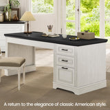 Itaar Farmhouse 55" Executive Desk, Computer Desk with Storage Drawers and Power Outlet, Home Office Desk, Workstation for Office Home, White Itaar