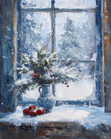 Paint by Numbers for Adult Winter Windowsill Snow Scene DIY Canvas Oil Painting Kit for Adults with Paintbrushes Acrylic Pigment Drawing Paintwork, 40x50cm, Without Frame LAENAKR