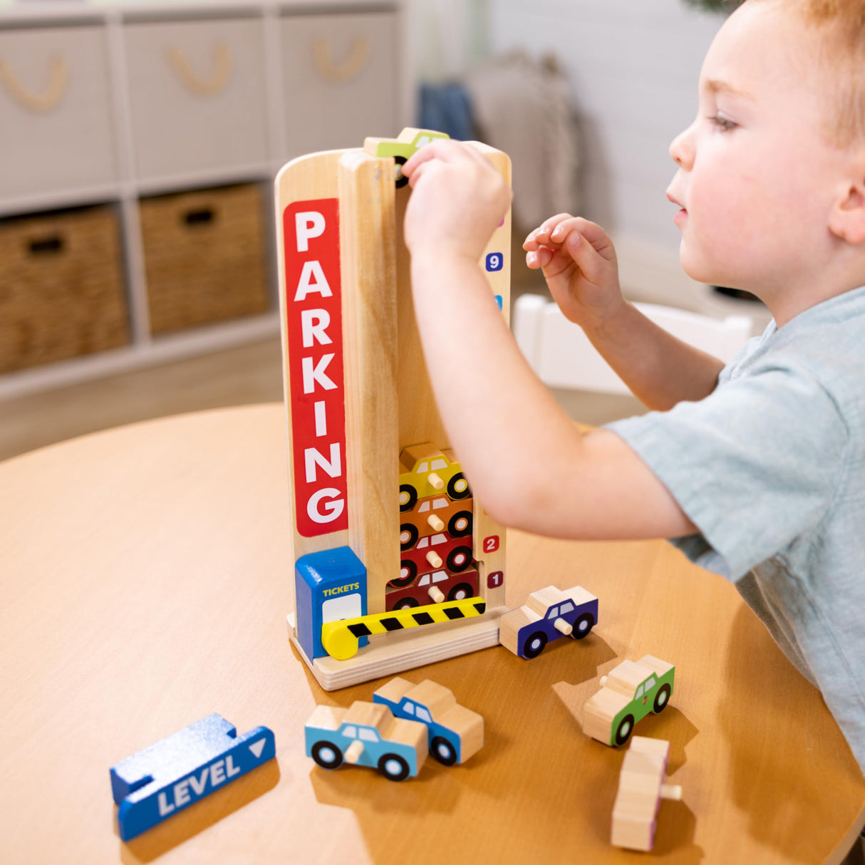 Melissa & Doug Stack & Count Wooden Parking Garage With 10 Cars Melissa & Doug