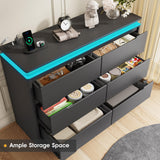 Fameill Black Dresser for Bedroom, 6 Drawer Dresser with LED Lights, Modern Dresser Organizer with Charging Station, Double Wide Chest of Drawers for Living Room, Entryway Fameill
