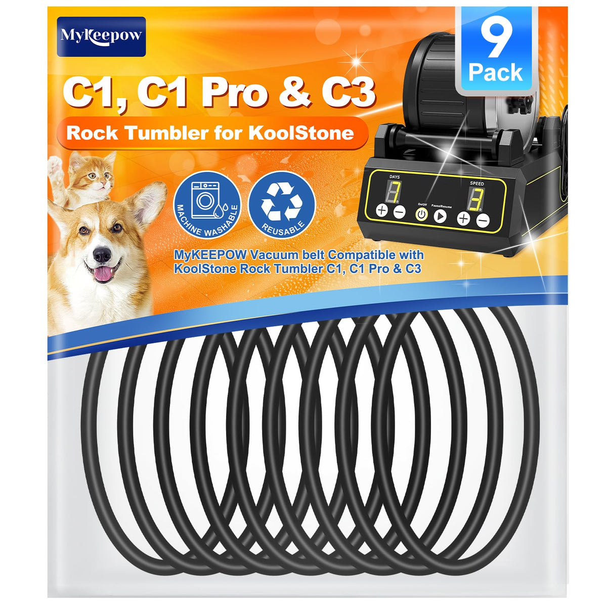 MyKEEPOW Rock Tumbler Belts Compatible with Koolstone Rock Tumbler Model C1 & C1 Pro & C3, 9 Pack MyKEEPOW