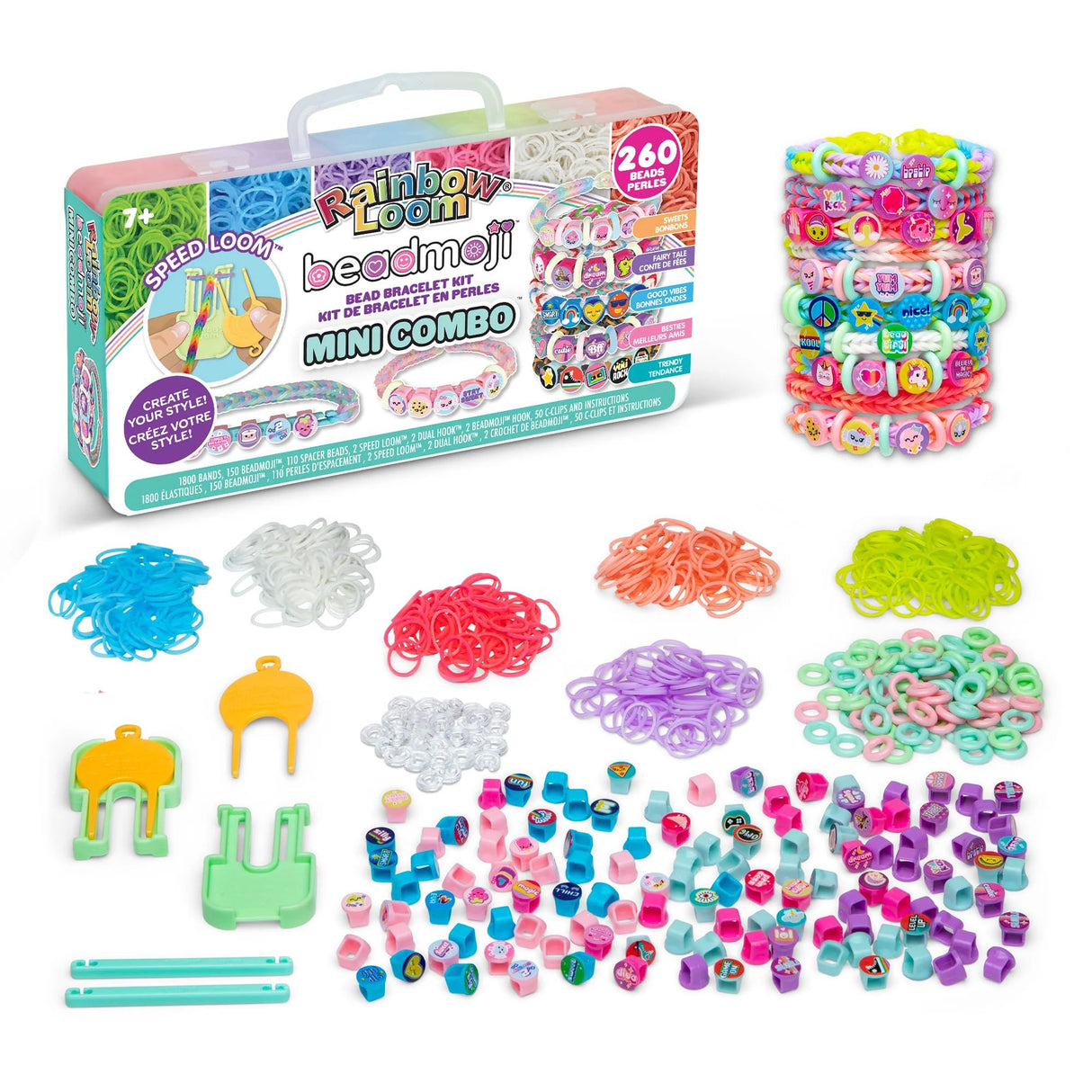 Rainbow Loom: Beadmoji Mini Combo - DIY Rubber Band & Bead Bracelet Kit - Includes 1800 Bands & 260 Beads, Design & Create, Ages 7+ Rainbow Loom